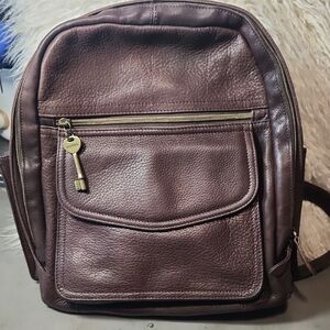 Unisex Fossil Y2K Dark Brown Leather Backpack